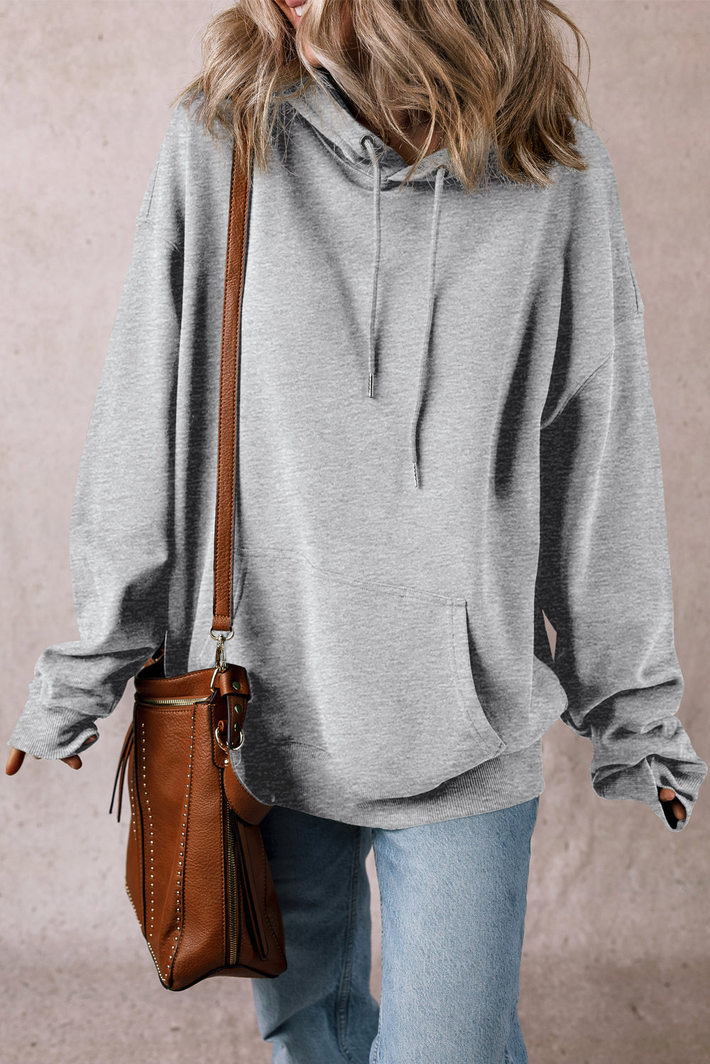 Light Grey Fleece Lined Kangaroo Pocket Drawstring Chunky Hoodie Sweatshirts & Hoodies JT's Designer Fashion