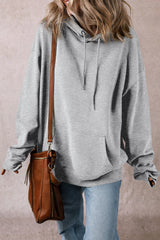 Light Grey Fleece Lined Kangaroo Pocket Drawstring Chunky Hoodie Sweatshirts & Hoodies JT's Designer Fashion