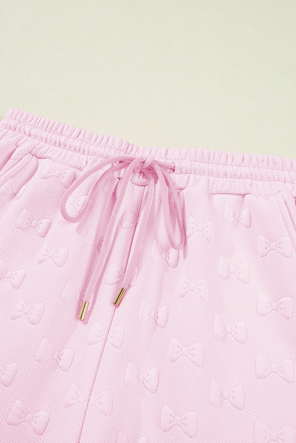 Pink Bow Jacquard Ruffle Sleeve Short 2pcs Outfit Short Sets JT's Designer Fashion