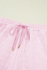 Pink Bow Jacquard Ruffle Sleeve Short 2pcs Outfit Short Sets JT's Designer Fashion