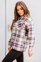 Pink Geometric Plaid Print Pocketed Shacket Plaid Shackets JT's Designer Fashion