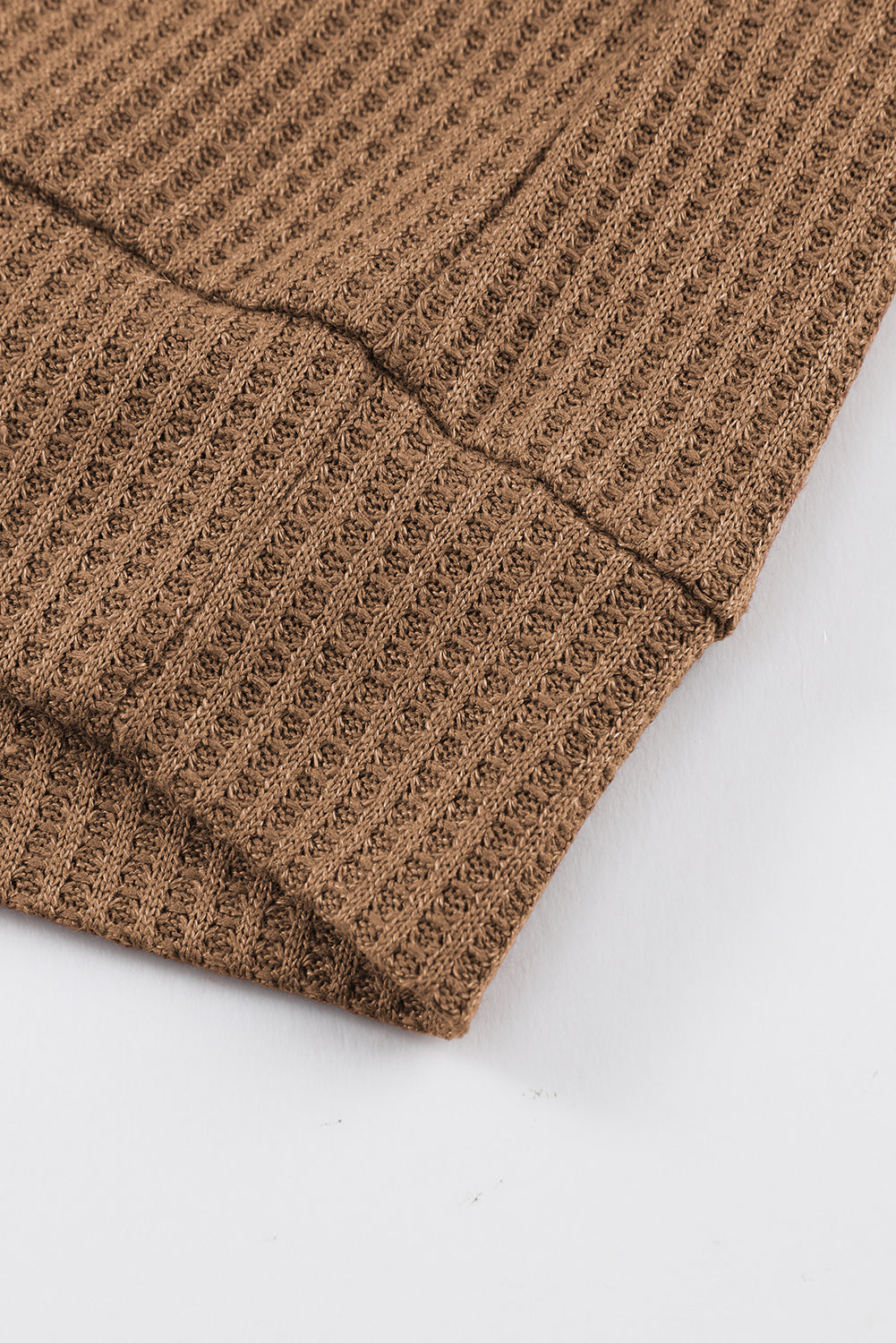 Brown Leopard Splicing Waffle Knit V Neck Top Long Sleeve Tops JT's Designer Fashion