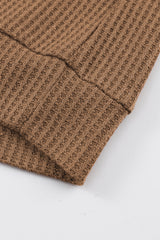 Brown Leopard Splicing Waffle Knit V Neck Top Long Sleeve Tops JT's Designer Fashion