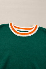Blackish Green Colorblock Striped Trim Drop Shoulder Sweater Sweaters JT's Designer Fashion