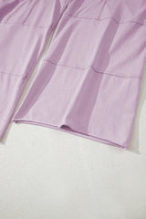 Pink Mineral Wash Exposed Seam Drawstring High Waist Wide Leg Cargo Pants Casual Shorts JT's Designer Fashion