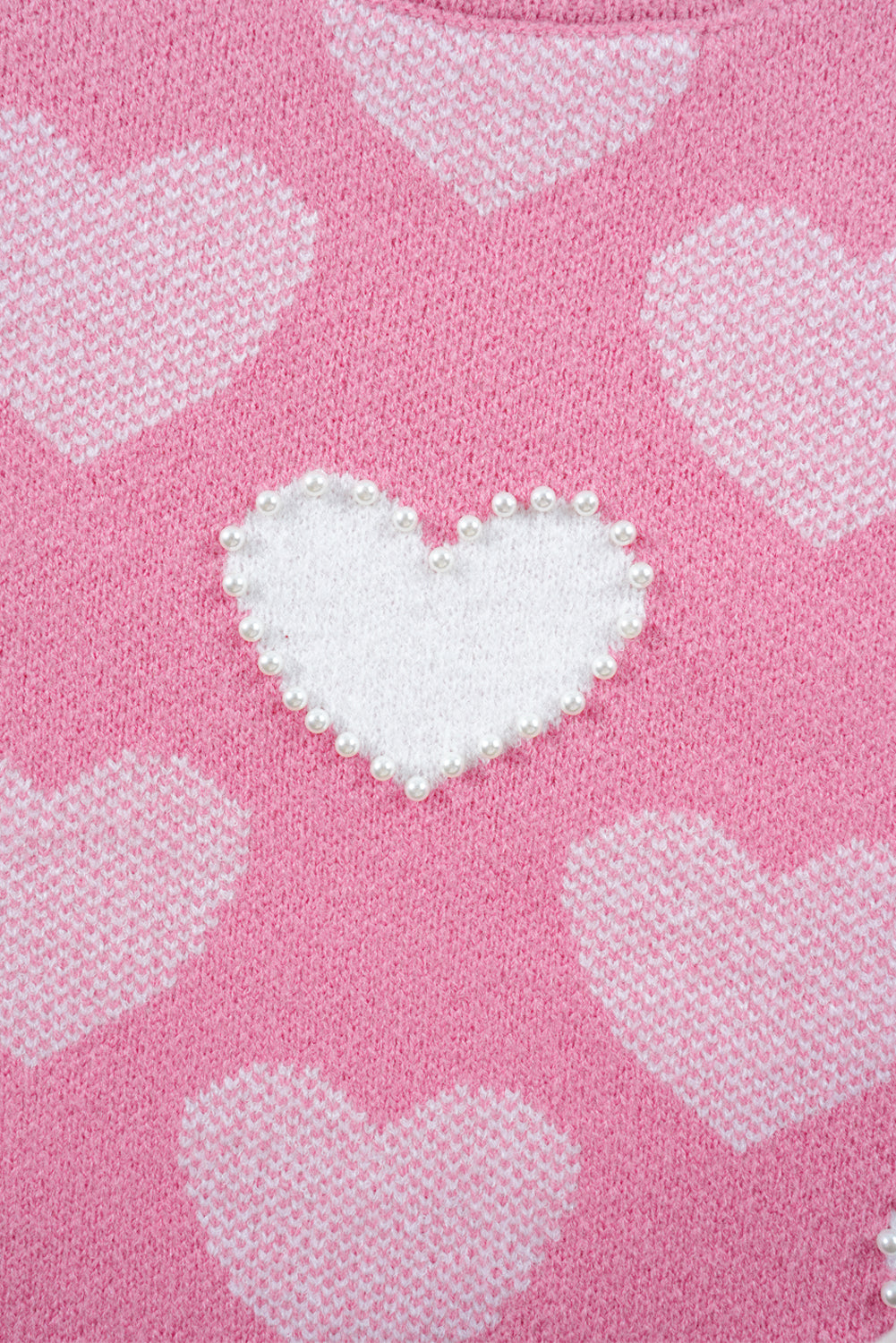 Pink Pearled Heart Print Valentines Crew Neck Sweater Sweaters JT's Designer Fashion