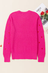 Rose Red Heart Shape Drop Shoulder Round Neck Sweater Sweaters JT's Designer Fashion