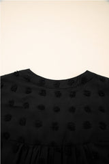 Black Dotty Textured Notched Neck Plus Ruffled Dress Plus Size Mini Dresses JT's Designer Fashion