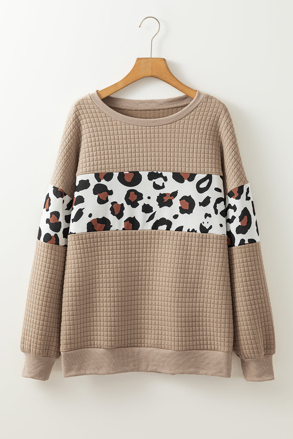 Parchment Leopard Quilted Patchwork Crew Neck Sweatshirt Sweatshirts & Hoodies JT's Designer Fashion