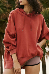 Red Clay Drop Shoulder Pocketed Baggy Drawstring Hoodie Sweatshirts & Hoodies JT's Designer Fashion