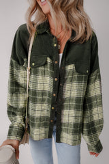 Blackish Green Snap Buttons Colorblock Plaid Shacket Plaid Shackets JT's Designer Fashion