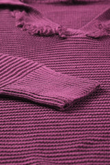 V Neck Ribbed Drop Shoulder Hooded Sweater Sweaters & Cardigans JT's Designer Fashion