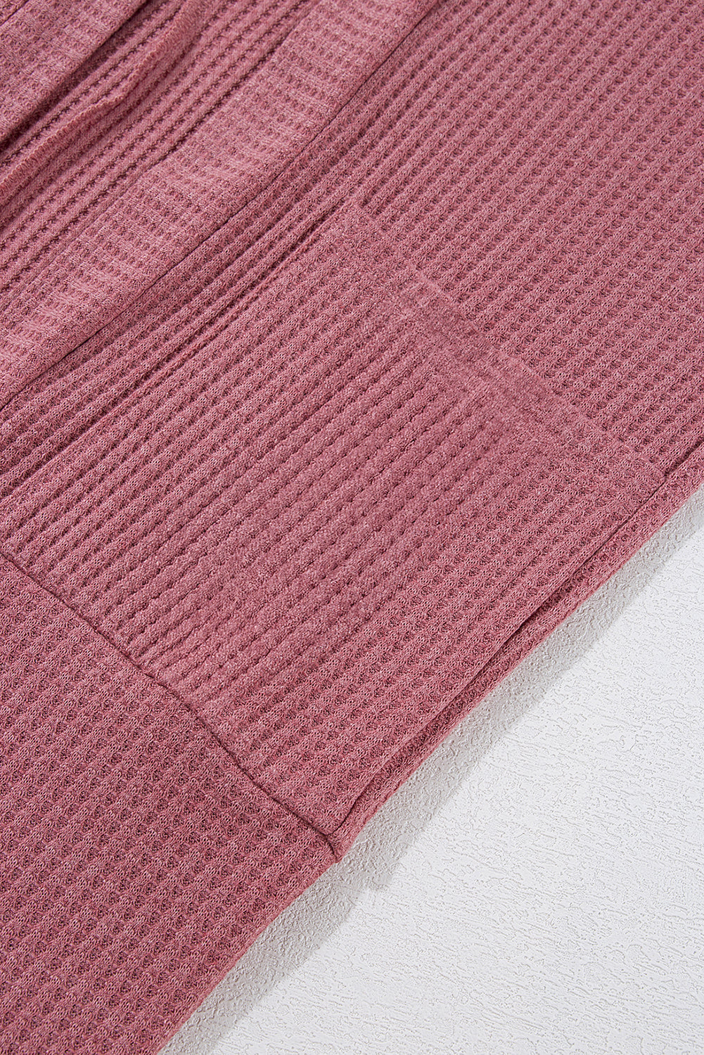 Mineral Red Solid Color Waffle Knit Cardigan with Pocket Cardigans JT's Designer Fashion