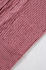Mineral Red Solid Color Waffle Knit Cardigan with Pocket Cardigans JT's Designer Fashion