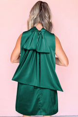 Evergreen Bow Tie Satin Shift Sleeveless Mini Dress Mini Dresses JT's Designer Fashion