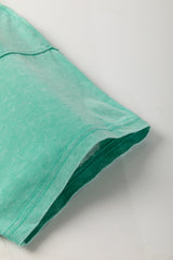 Mint Green Mineral Wash Flower Patchwork Mini T Shirt Dress T Shirt Dresses JT's Designer Fashion