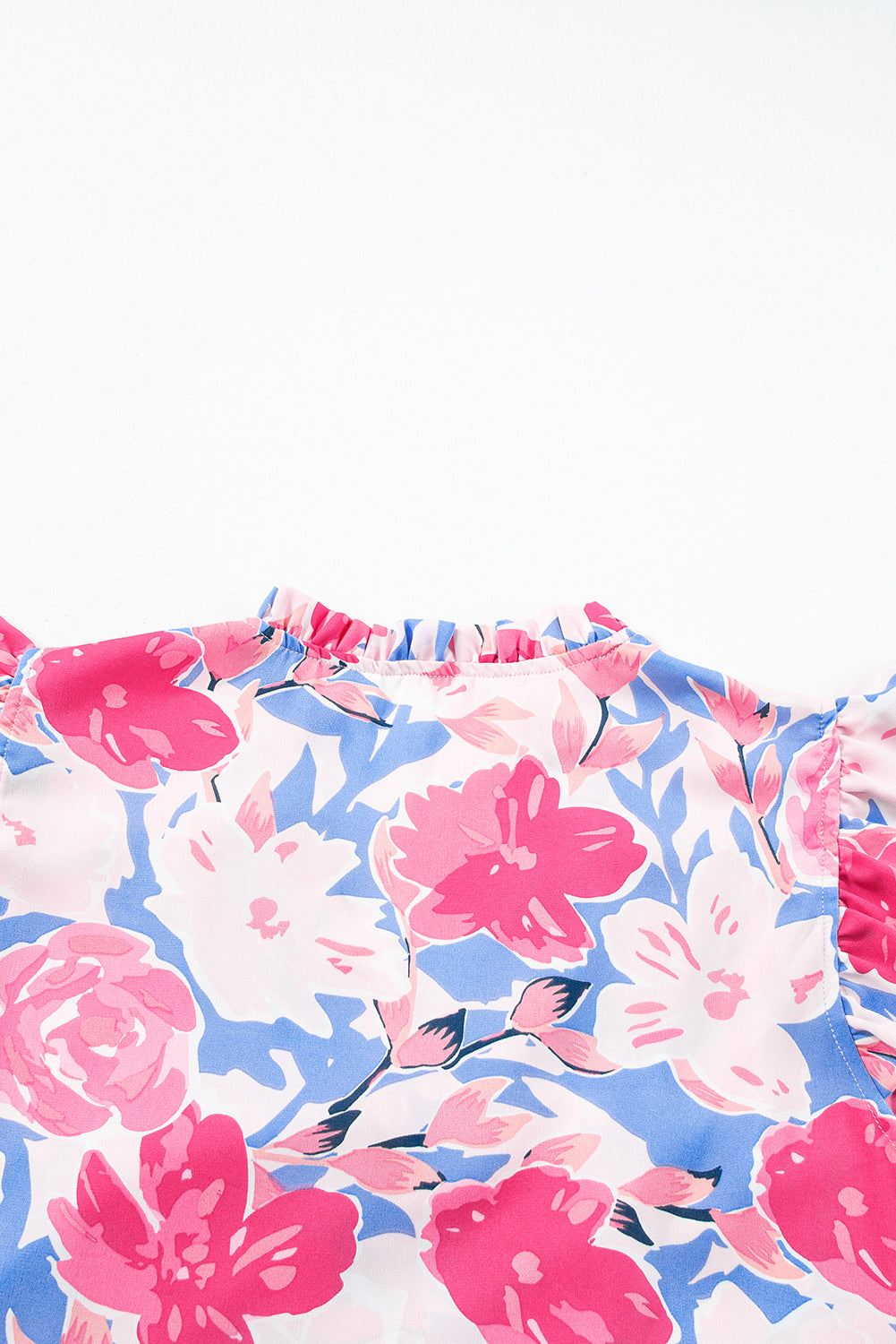 Pink Floral Printed V Notched Ric Rac Flutter Sleeve Dress Floral Dresses JT's Designer Fashion