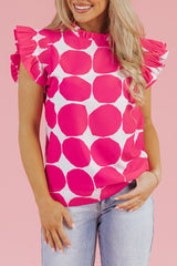 Rose Bubblegum Pattern Frilled Collar Flutter Sleeve Top Blouses & Shirts JT's Designer Fashion