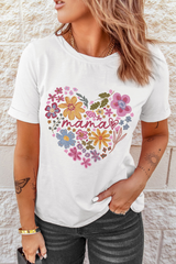 White MAMA Flower Heart Cotton Blend Graphic Tee Graphic Tees JT's Designer Fashion