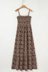 Brown Floral Smocked Bodice High Waist Flowy Sun Dress Floral Dresses JT's Designer Fashion