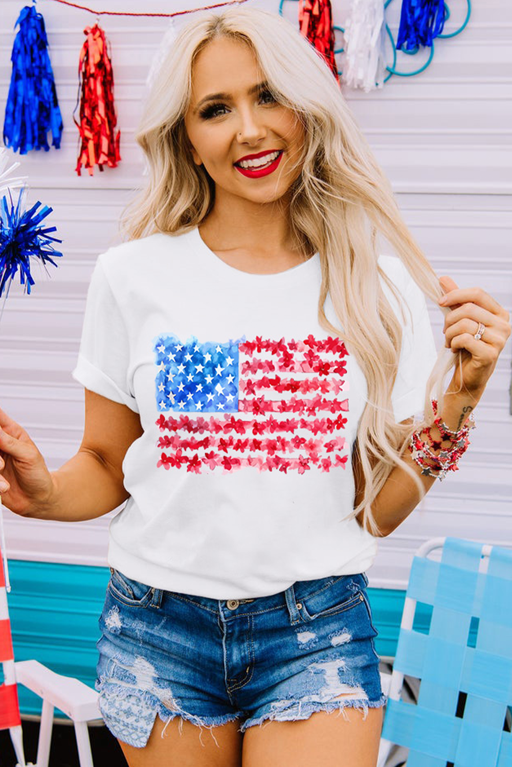 White Flag Graphic Crew Neck Tee Graphic Tees JT's Designer Fashion