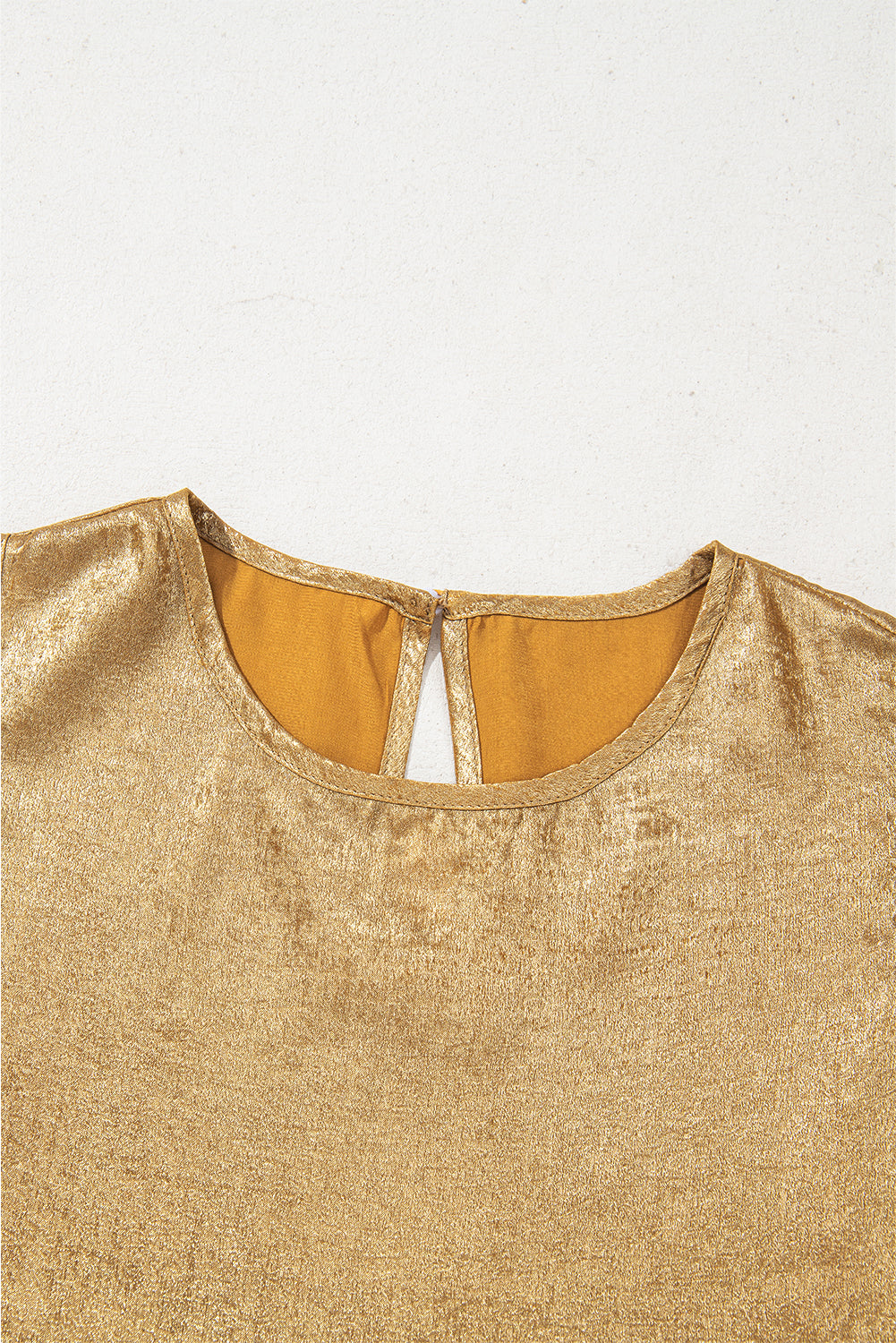 Gold Round Neck Metal Texture Casual Tank Top Blouses & Shirts JT's Designer Fashion