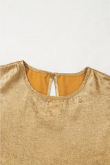 Gold Round Neck Metal Texture Casual Tank Top Blouses & Shirts JT's Designer Fashion