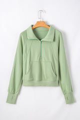 Smoke Green Quarter Zip Stand Neck Kangaroo Pocket Sweatshirt Sweatshirts & Hoodies JT's Designer Fashion