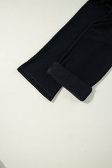 Black Solid Color Fleece Lined Drawstring Waist Casual Pants Pants & Culotte JT's Designer Fashion