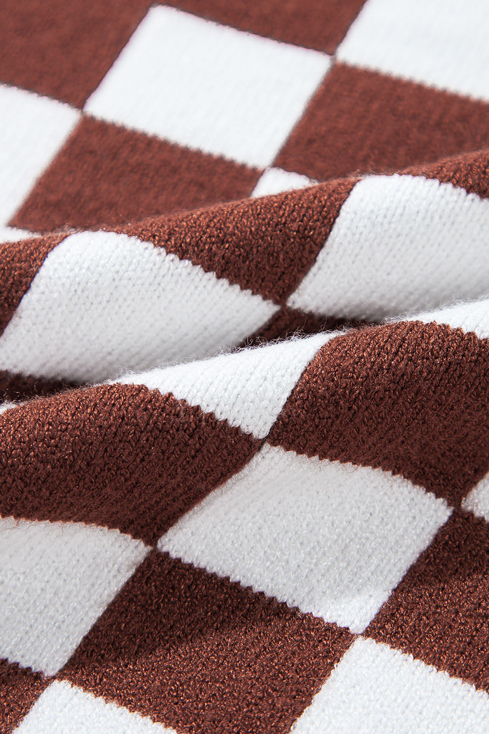 Brown Checkered Print Drop Shoulder Round Neck Sweater Sweaters JT's Designer Fashion
