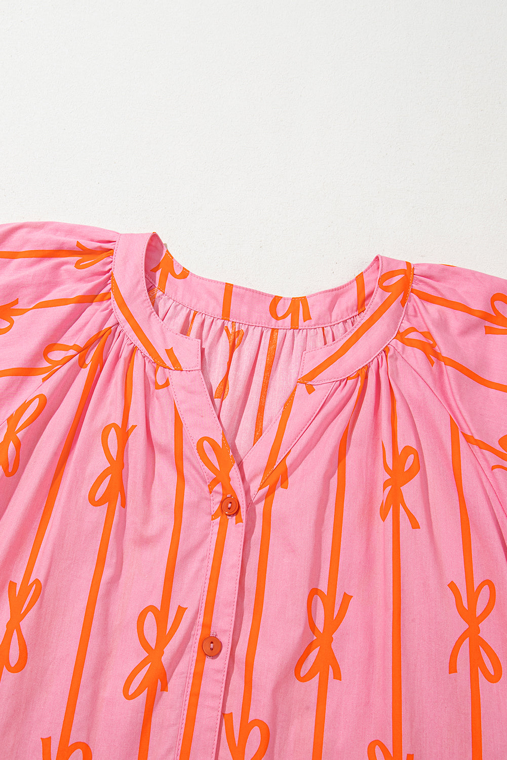 Pink Bowknot Striped Printed Bubble Sleeve Buttoned Belted Mini Dress Mini Dresses JT's Designer Fashion