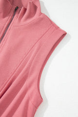Mineral Red French Terry Zipped Collar Sleeveless Drawstring Waist Mini Dress Mini Dresses JT's Designer Fashion