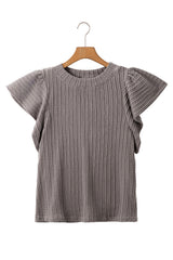 Sleet Solid Color Textured Flutter Sleeve Top Blouses & Shirts JT's Designer Fashion