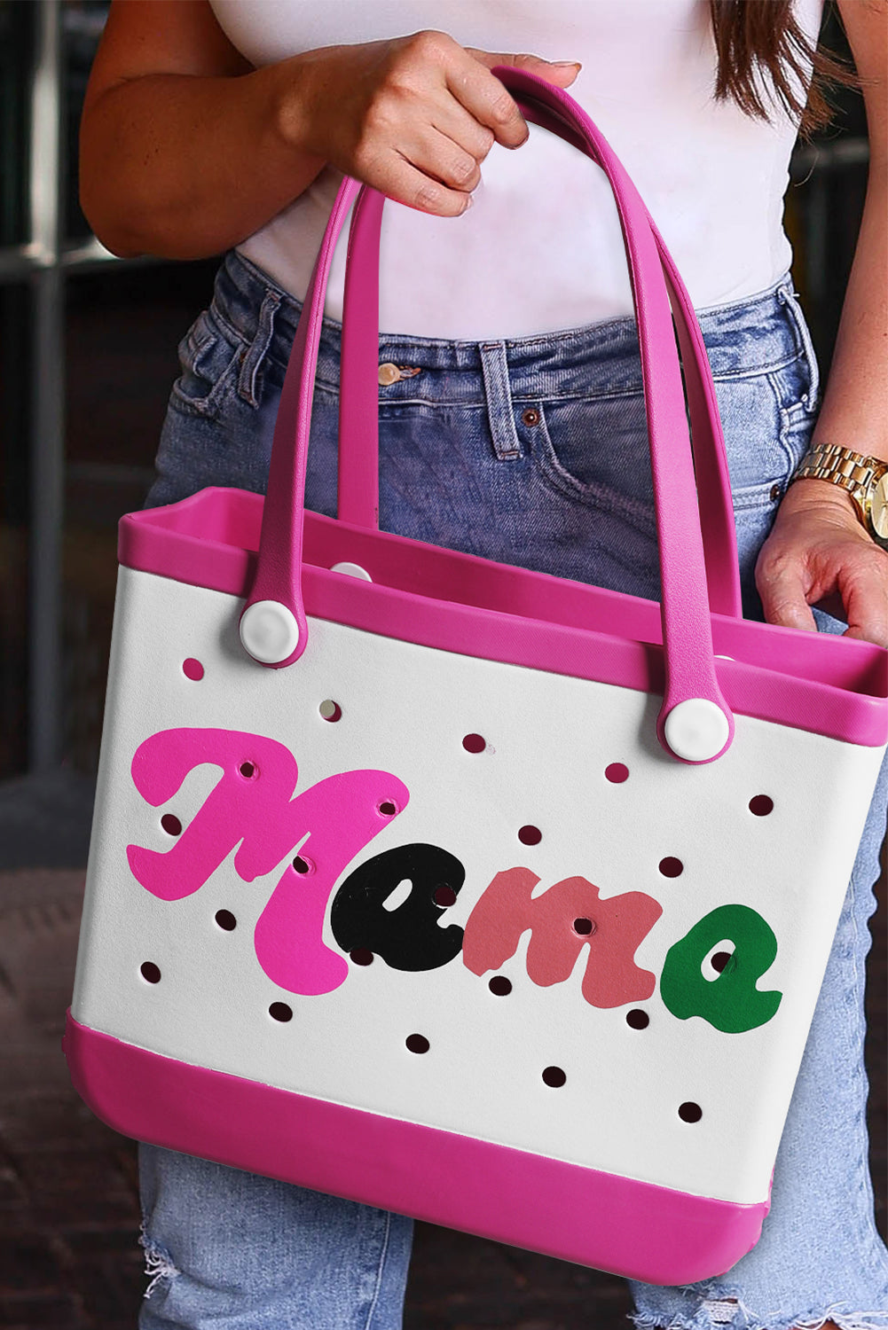 Rose Red mama Print Self-assembly Straps Hollowed EVA Beach Bag Handbags JT's Designer Fashion