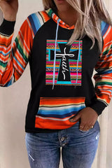 Multicolor Faith Western Serape Striped Patchwork Loose Hoodie Graphic Sweatshirts JT's Designer Fashion
