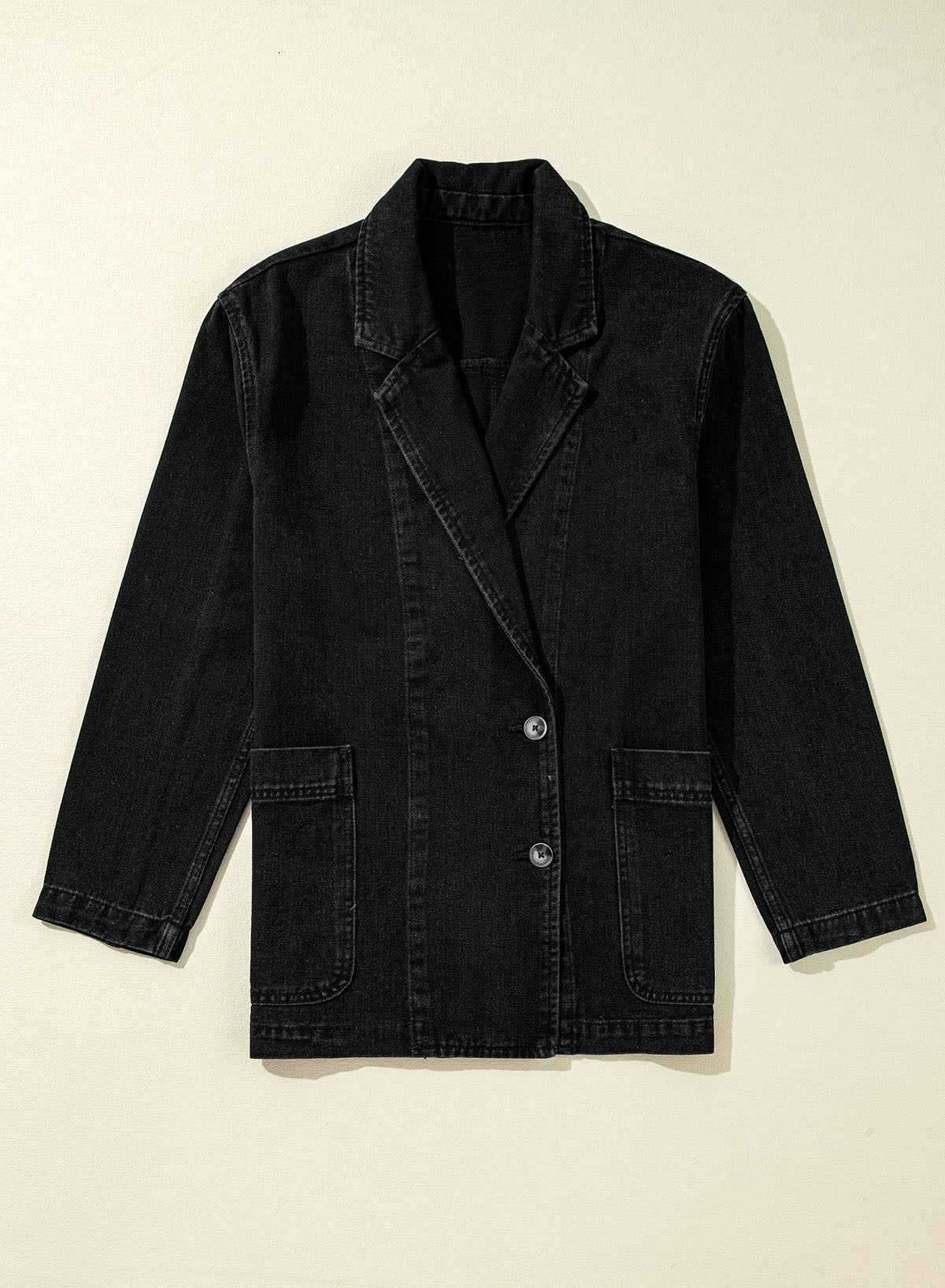 Black Side Pockets Lapel Collar Denim Jacket Denim Jackets JT's Designer Fashion