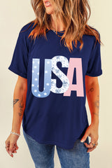 Blue USA Graphic July 4th Crew Neck T Shirt Graphic Tees JT's Designer Fashion