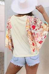 Beige Floral Patchwork Half Batwing Sleeve Blouse Blouses & Shirts JT's Designer Fashion