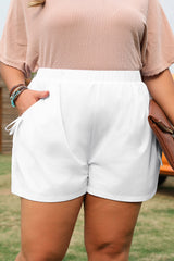 White Bow Decor Pockets Plus Size Shorts Plus Size Bottoms JT's Designer Fashion