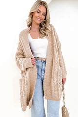 Parchment Oversize Chunky Cable Knit Open Front Midi-length Cardigan Cardigans JT's Designer Fashion