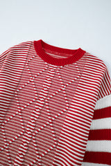 Red Stripe Geometric Textured Drop Shoulder Sweater Sweaters JT's Designer Fashion