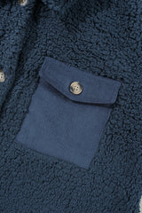 Blue Contrast Flap Pocket Single Breasted Teddy Coat Coats JT's Designer Fashion