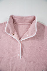 Fushia Stand Neck Half Button Zip Pocket Plush Sweatshirt Sweatshirts & Hoodies JT's Designer Fashion