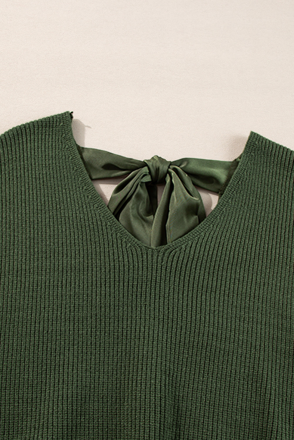 Jungle Green Lantern Sleeve V Neck Knot Back Sweater Sweaters JT's Designer Fashion