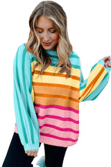 Yellow Stripe Gradient Striped Ribbed Edge Loose Sweater Sweaters JT's Designer Fashion