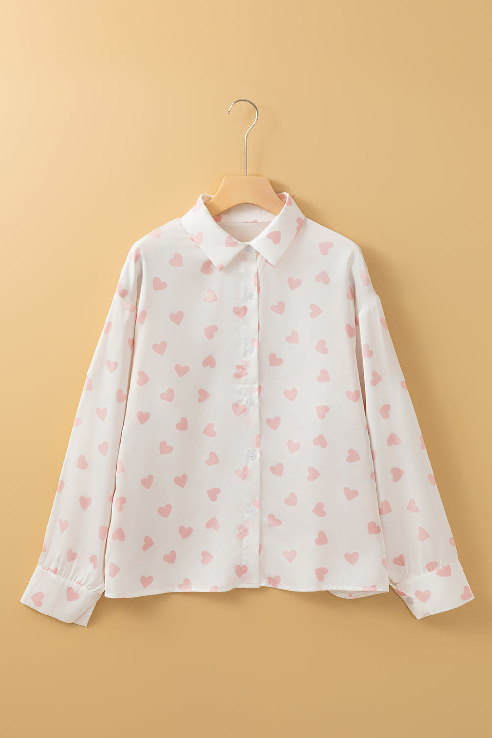 White Love Heart Print Drop Shoulder Puff Sleeve Shirt Blouses & Shirts JT's Designer Fashion