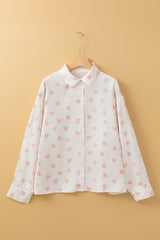 White Love Heart Print Drop Shoulder Puff Sleeve Shirt Blouses & Shirts JT's Designer Fashion