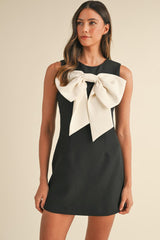 Black Contrast Bowknot Applique Crew Neck Sleeveless Mini Dress Mini Dresses JT's Designer Fashion