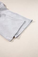 Light Grey Solid Textured Collared V Neck Top and Wide Leg Pants Set Pant Sets JT's Designer Fashion
