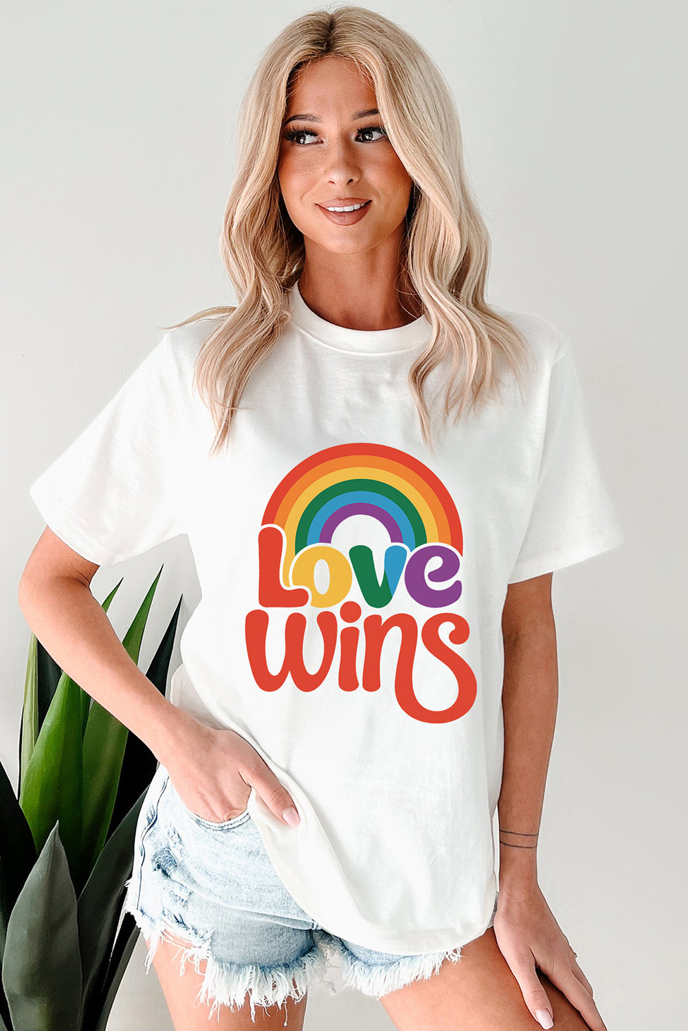 White Love Wins Pride Rainbow Graphic Casual T Shirt Graphic Tees JT's Designer Fashion